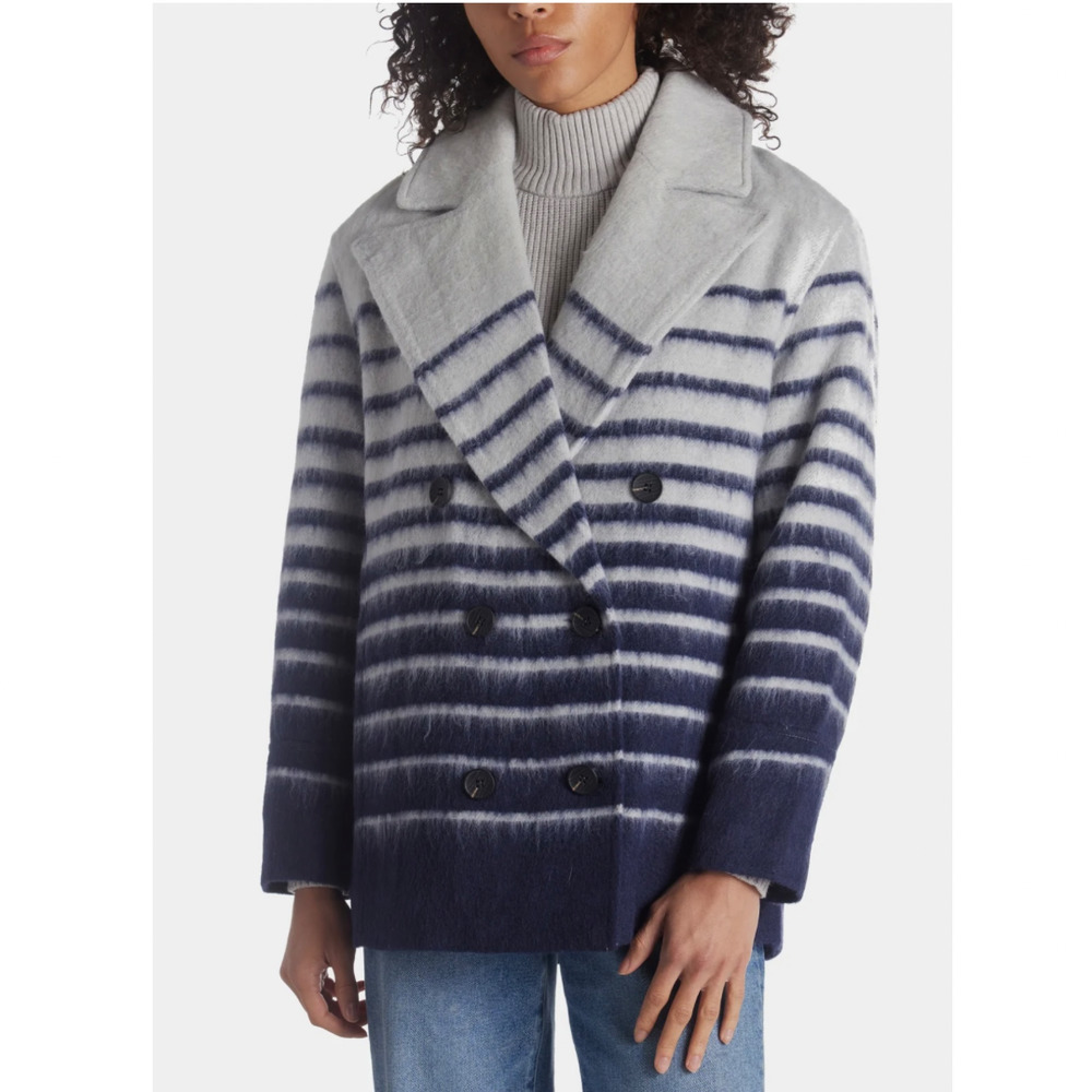AVEC LES FILLES SAILOR STRIPE‎ DOUBLE-BREASTED PEACOAT NAVY NWT WOMEN'S SMALL